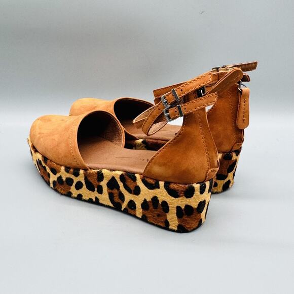 Gee Wawa Shoes Womens 8.5 Brown Leather Brady Calf Hair Platform Wedge Sandals - Picture 5 of 12